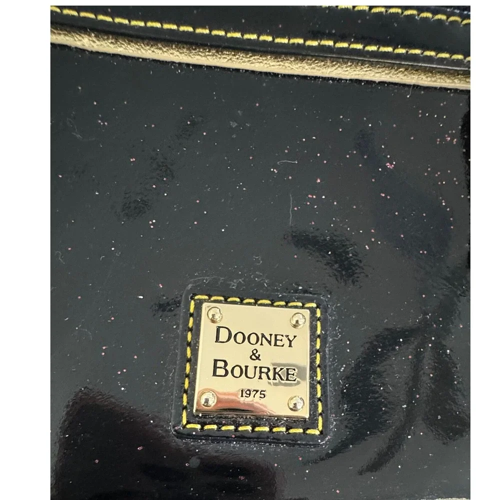 Dooney & Bourke Black Glitter‎ Patent Leather Wristlet Pouch Key Ring Coin Purse